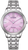 "Reloj de mujer con esfera rosa y pulsera redonda de acero inoxidable plateado"