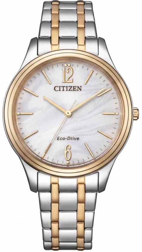 Reloj Citizen para mujer con brazalete bicolor de acero inoxidable, esfera redonda clara