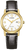 Reloj de mujer con correa de cuero negra, caja dorada y esfera blanca