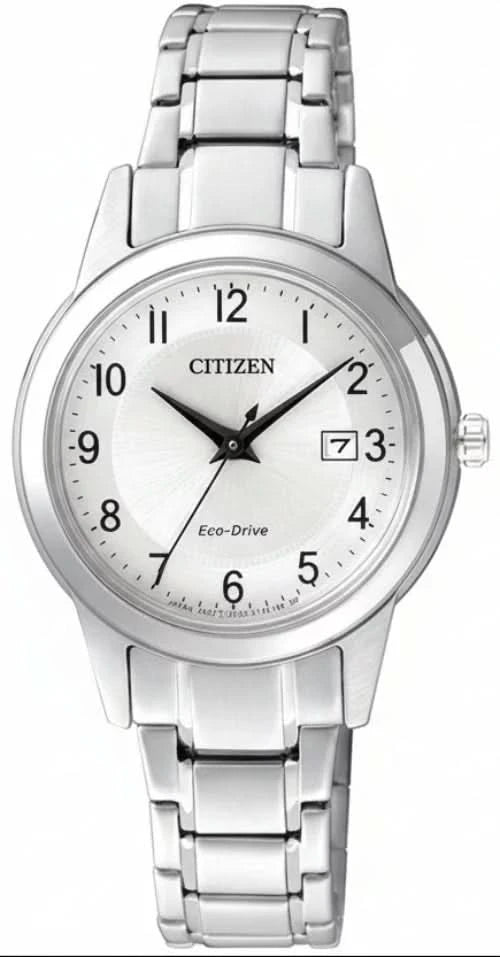 Reloj de mujer de acero inoxidable con esfera plateada, ventana de fecha a las 3, Citizen