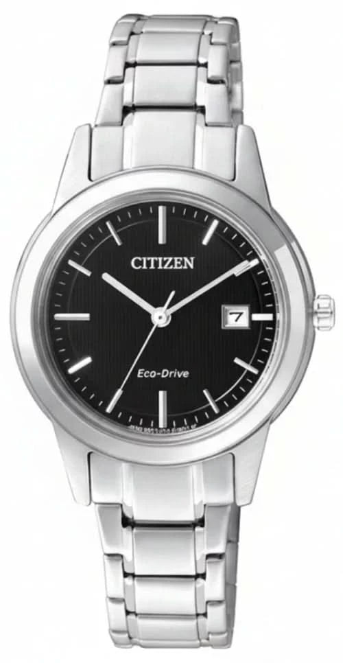 Reloj de mujer de acero inoxidable con esfera negra, ventana de fecha a las 7 en punto, eslabones de pulsera