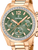 "Reloj Festina para mujer con esfera verde, bisel en oro rosa con incrustaciones de piedras"