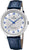 Pulsera de hombre con correa de cuero azul, caja redonda plateada y esfera azul