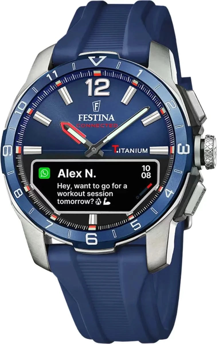 Festina Reloj Conectado para Hombre con Correa de Silicona Azul y Caja Redonda de Titanio