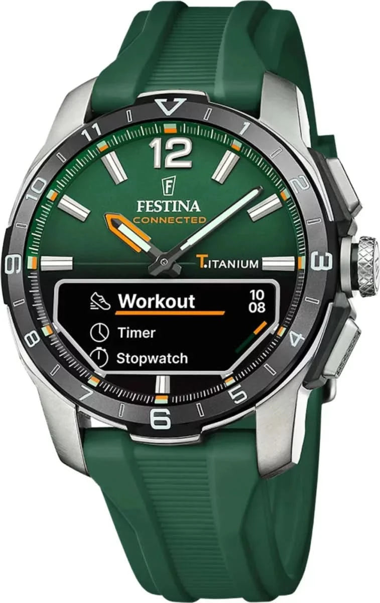 Reloj de radio para hombre con esfera verde, bisel de titanio y correa de silicona verde