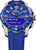 Reloj de hombre frontal: esfera azul con ventana de fecha, índices de bastón, correa de silicona azul