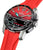 Reloj conectado para hombre con correa de silicona roja, esfera negra y caja plateada