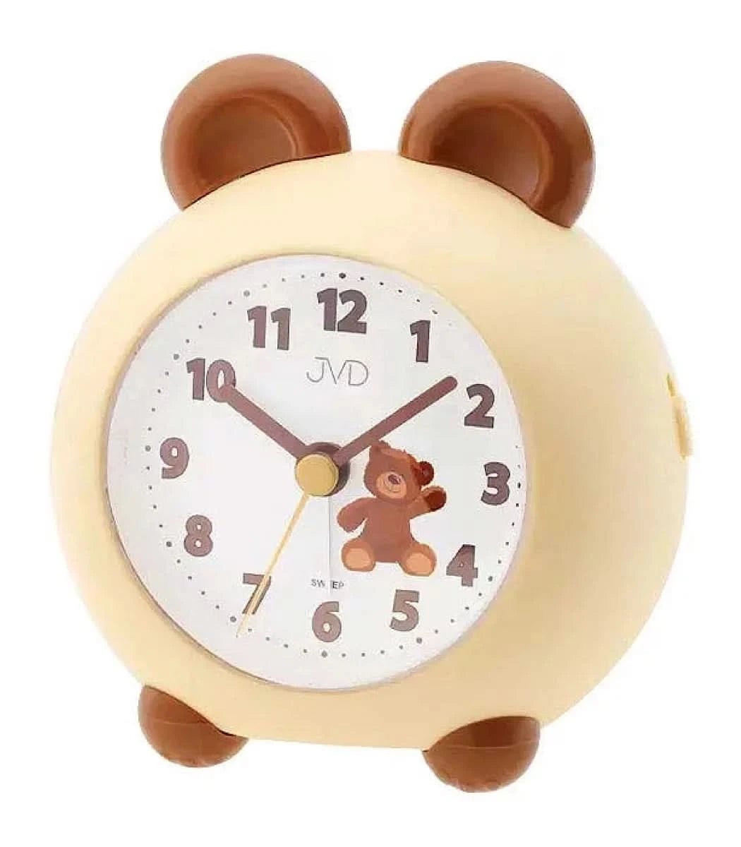 Despertador infantil con diseño de oso, carcasa beige y orejas marrones, esfera redonda