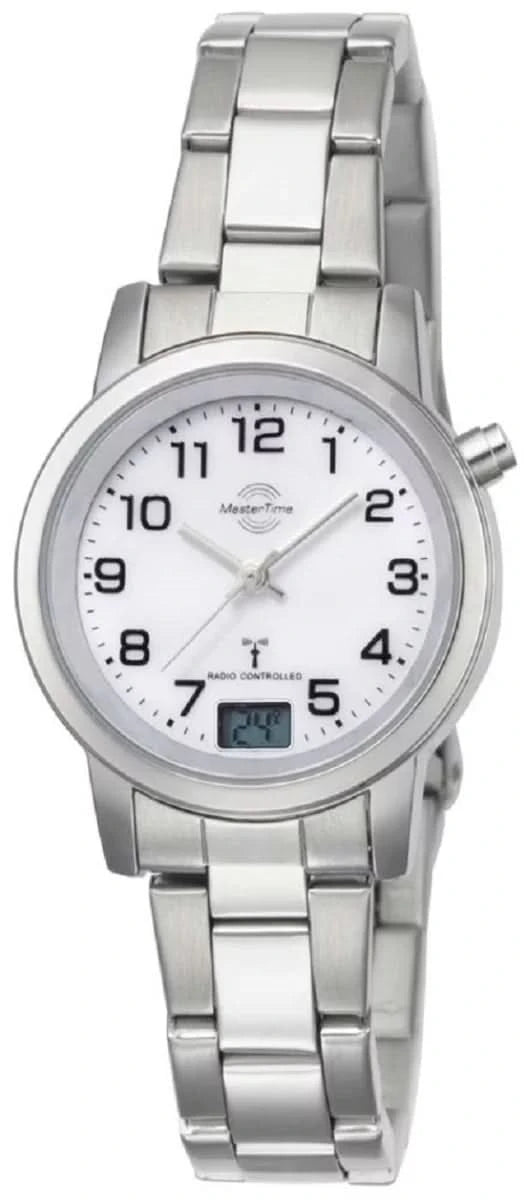 Reloj de mujer con pulsera de acero inoxidable, esfera blanca redonda con pantalla pequeña