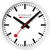 "Reloj de pared de aluminio con esfera blanca, manecillas negras y segundero rojo"