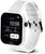 OPS! Smartwatch, vista lateral con correa de silicona blanca y botón redondo