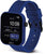 Smartwatch con correa de silicona azul, pantalla negra y pulsador lateral