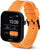 Reloj inteligente unisex con correa de silicona naranja, vista lateral y pantalla mostrando las 10:09