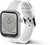 Reloj inteligente unisex con correa blanca, bisel de pedrería y botones laterales