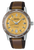 SEIKO Presage Reloj de hombre con esfera amarilla, correa de cuero marrón, caja plateada