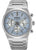 Reloj cronógrafo para hombre con correa de metal plateado y esfera azul a rayas