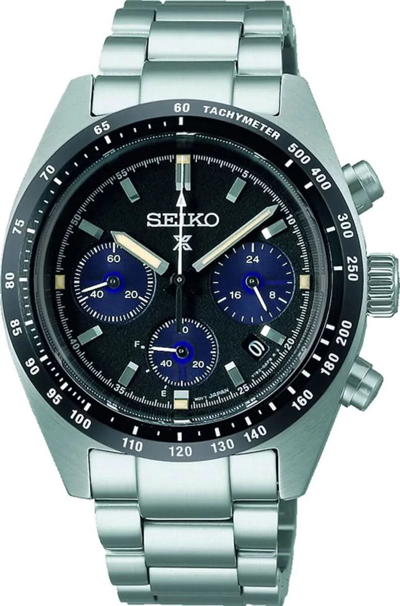 Reloj Seiko Prospex Speedtimer para hombre con brazalete de metal, esfera negra, cronógrafo