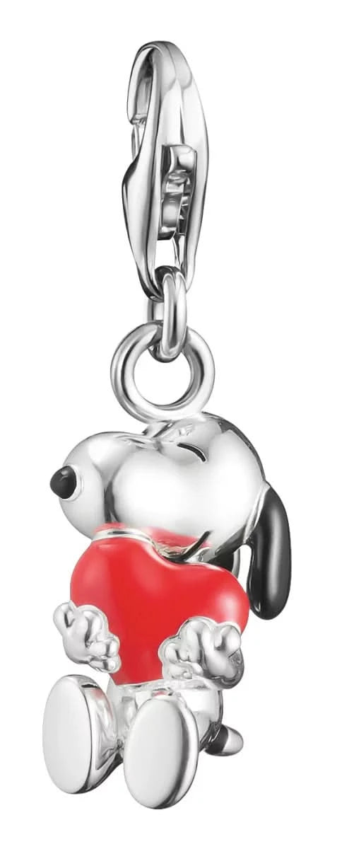 Colgante Charm Thomas Sabo de plata con Snoopy y motivo de corazón rojo, asa abatible