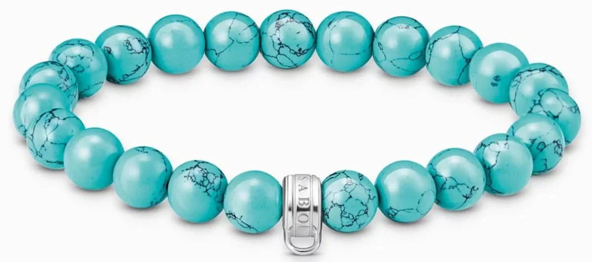 Pulsera de cuentas turquesa con ojal plateado para charm y cuentas con estampado turquesa