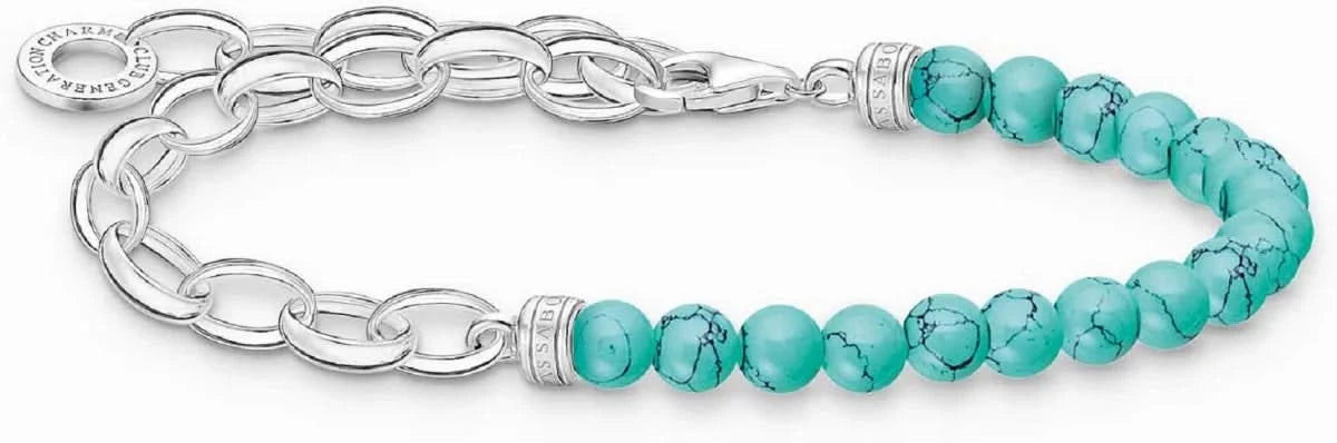 Pulsera de plata 925 con cuentas y eslabones turquesa
