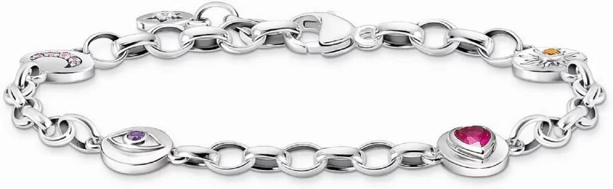 Pulsera de eslabones de plata con dijes redondos y piedras de colores, Thomas Sabo