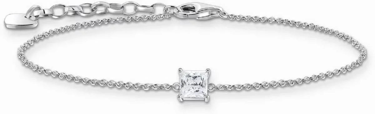 Pulsera de plata con colgante de piedra rectangular en cadena de eslabones