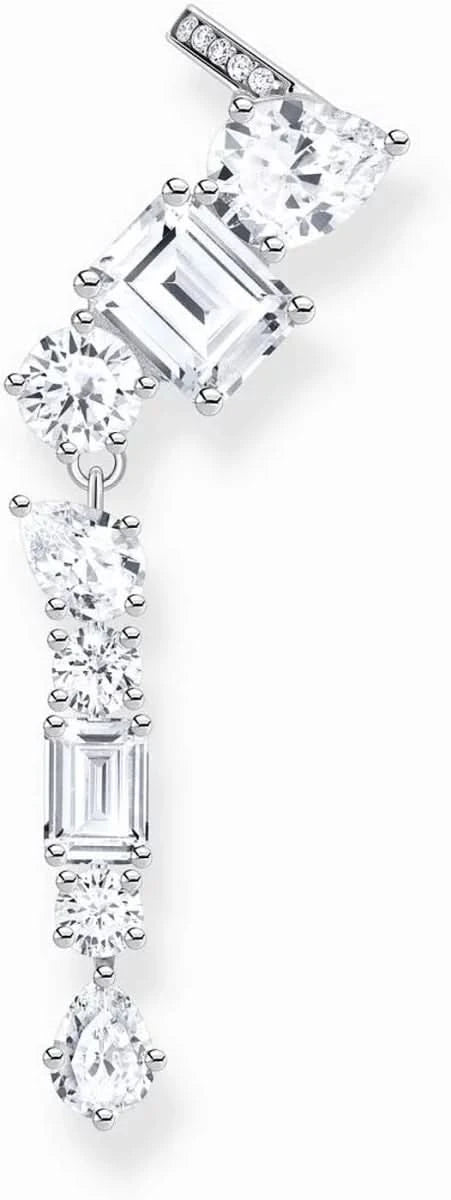Earclimber brillante con ear cuff adornado con piedras, plateado, piedras transparentes