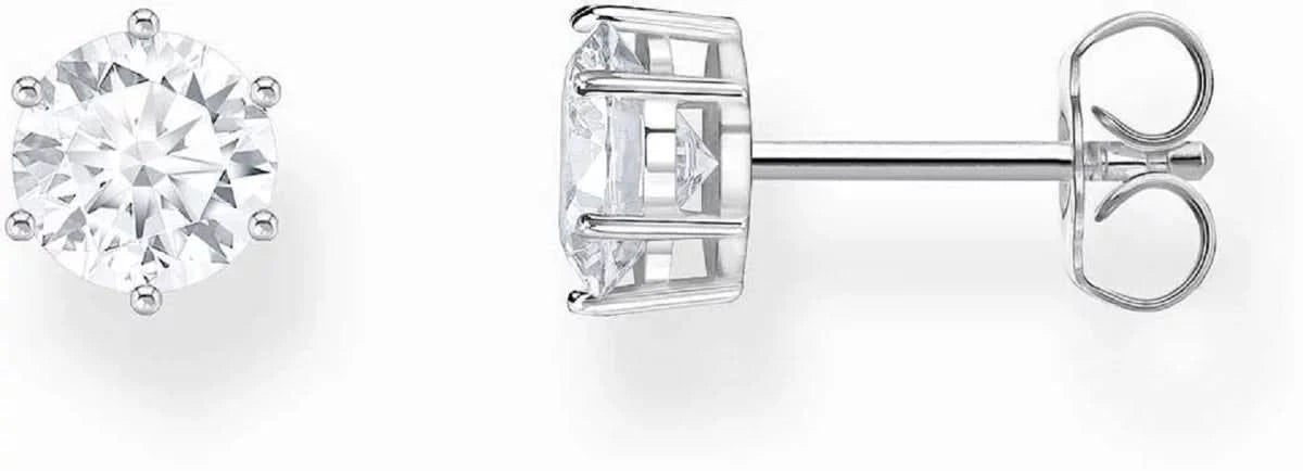 Pendiente de plata con circonita cúbica blanca redonda de talla brillante