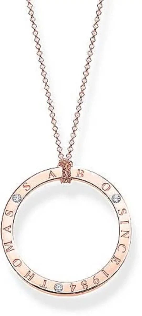 Collar largo con colgante de círculo redondo, color oro rosa, con anillo de letras