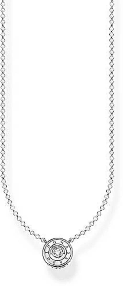 Collar de plata de ley 925 con colgante redondo y piedra blanca, cadena de eslabones finos