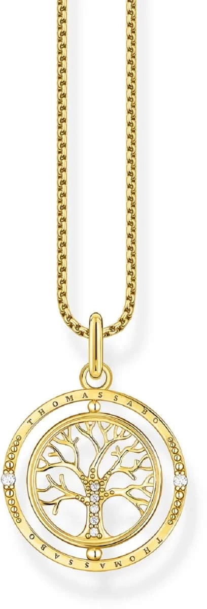 Collar chapado en oro con colgante redondo de árbol, cadena dorada