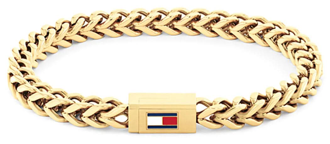 Pulsera para hombre de acero inoxidable trenzado en tono dorado con cierre rectangular Tommy Hilfiger.