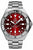 Reloj de hombre con esfera roja, bisel plateado y correa de acero inoxidable