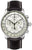 Reloj de hombre: esfera blanca, correa de cuero negra, indicadores de cronógrafo y alarma