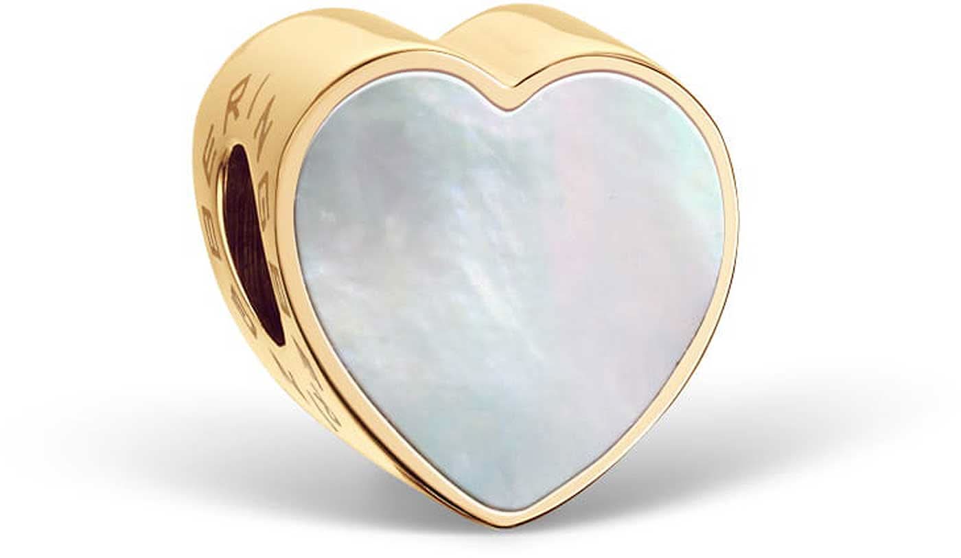 Charm en forma de corazón de acero inoxidable con borde dorado e incrustación de nácar azul claro