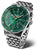 Pulsera de hombre con esfera verde, brazalete de metal e índices luminosos, bisel moleteado