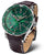 Reloj de hombre con esfera verde, bisel plateado y correa de cuero marrón