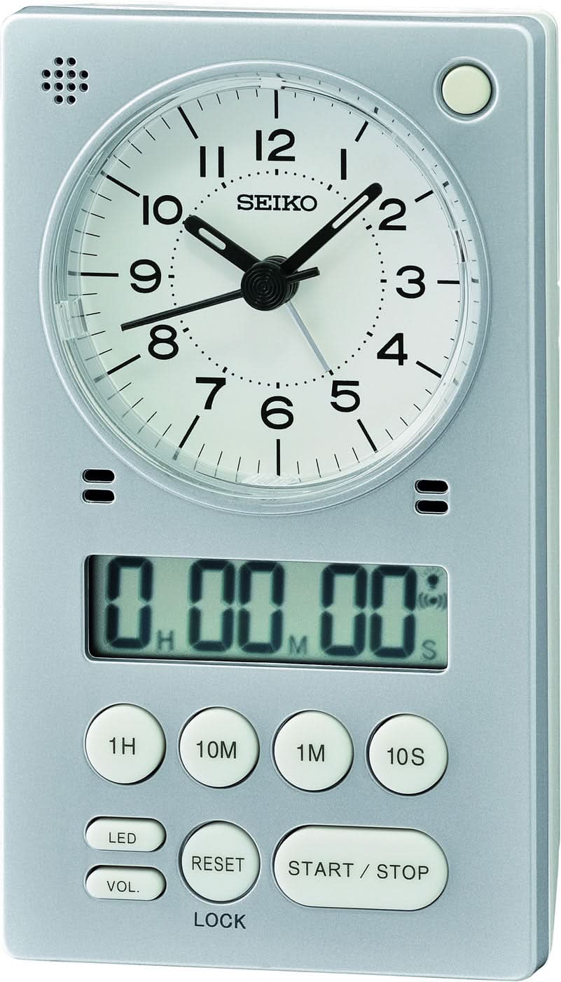 Despertador analógico-digital Seiko de plástico, blanco, con pantalla y botones