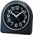 Reloj de radiofrecuencia analógico con esfera negra y números arábigos grandes, bisel plateado
