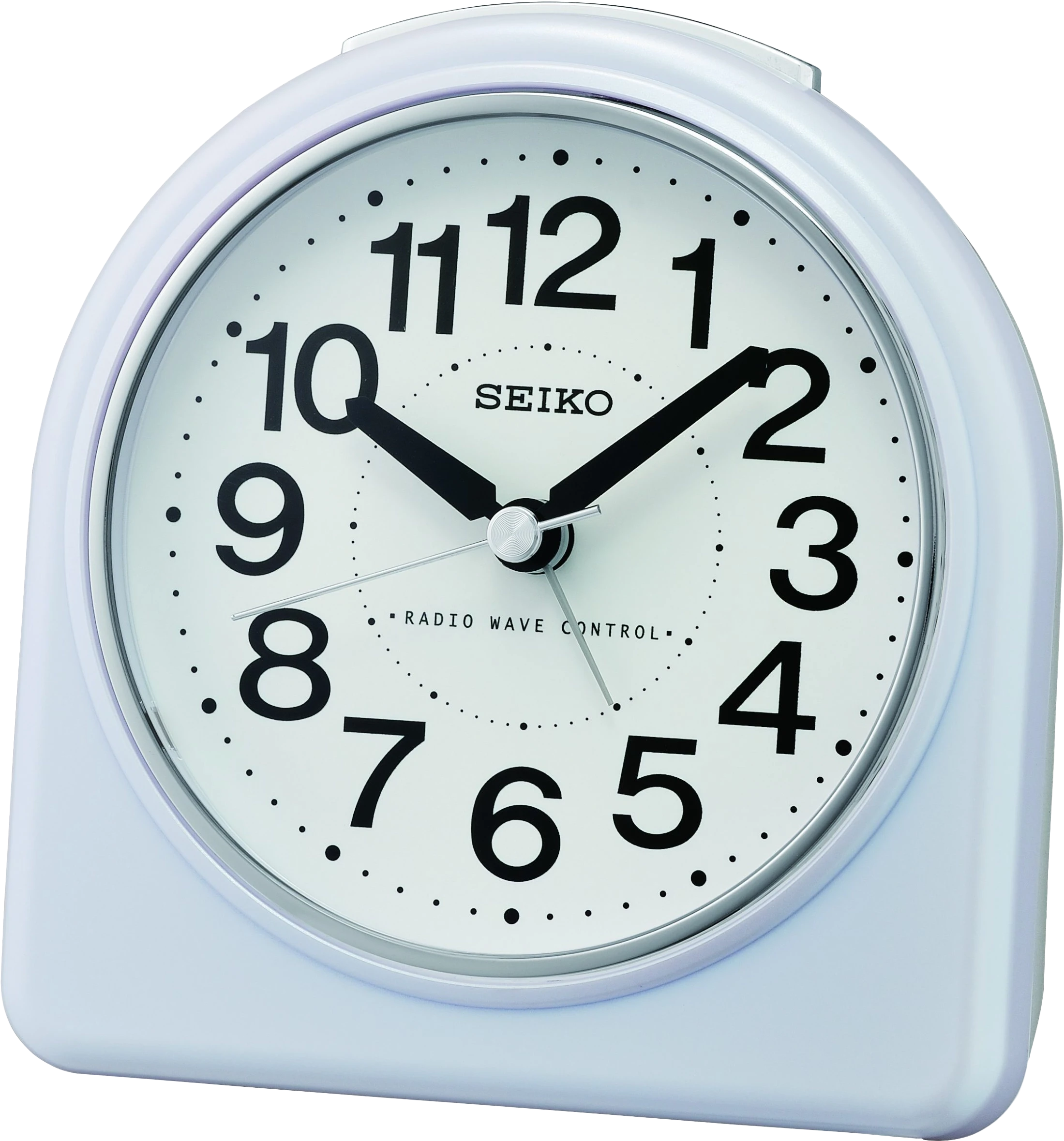 Despertador analógico Seiko con caja azul y esfera negra, manecillas y segundero