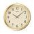 Reloj de pared con marco de plástico dorado, esfera blanca y manecillas negras