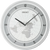 "Reloj de pared con esfera de mapa del mundo, fondo gris, manecillas y números negros"
