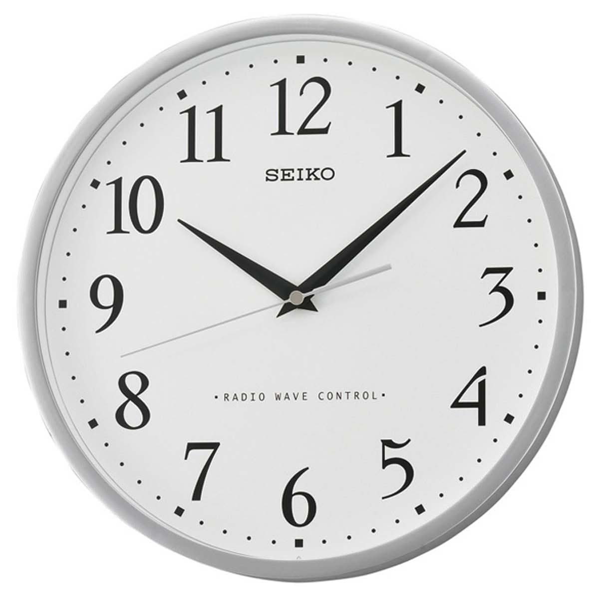 Reloj de pared radiocontrolado, reloj redondo de plástico con esfera y manecillas negras, Ø 30 cm