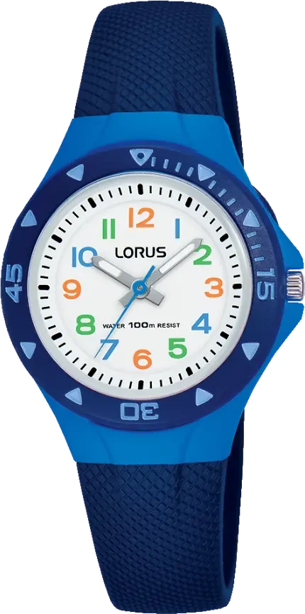 Reloj Lorus para mujer con correa de silicona azul y esfera redonda, con fecha
