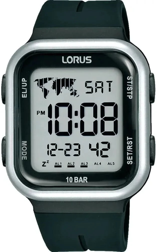 Reloj digital Lorus, 10 BAR, correa verde oscuro y pantalla iluminada