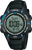 Reloj digital Lorus para hombre con correa negra, detalle de bisel azul y pantalla grande