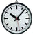 Reloj de pared redondo con marco negro, esfera clara, manecillas negras y segundero rojo