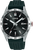 Reloj deportivo para hombre: esfera negra, caja de acero inoxidable, ventana de fecha, correa de silicona verde, 10 bar
