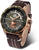 Reloj de hombre con correa de cuero marrón, caja redonda y esfera negra