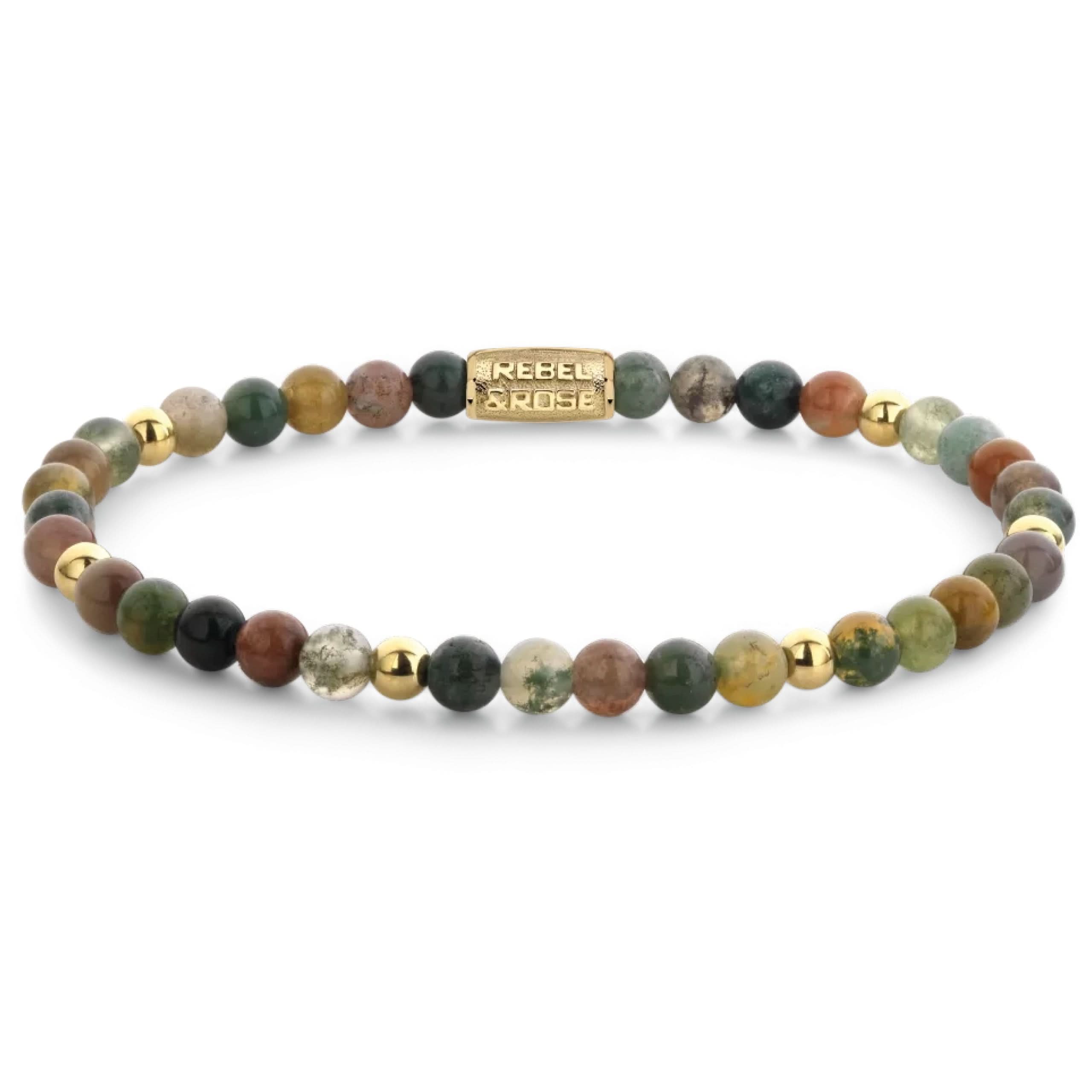 Pulsera con cuentas redondas de piedras preciosas en varios colores y espaciadores dorados